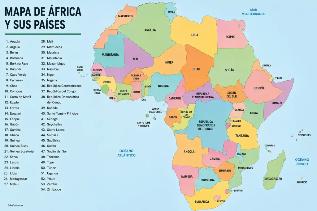 Mapa con los países de África Mapa con los países de África
