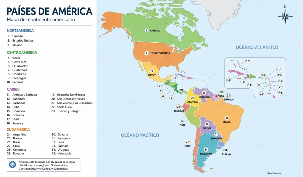 Mapa de países de América Mapa de países de América