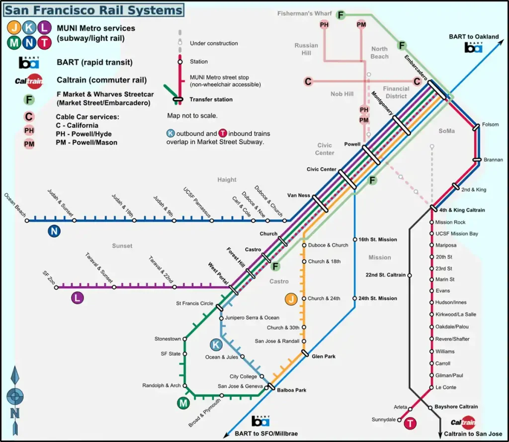 Mapa de tranvías y otros transportes de San Francisco